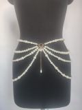 (2pcs)Waist Chain Pearls Connected With Multi-Layer Tassel Side Swing Chain Belt