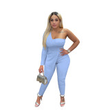 Women'S Fashion Sexy Slash Shoulder One Sleeve Simple Design Two Piece Pants Set