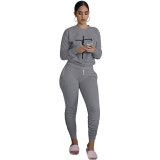 Women'S Print Solid Color Long Sleeve Round Neck Top And Ruched Pants Set Two-Piece Set