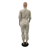 Women Fall Long Sleeve Zip Cargos Jumpsuit