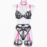 Women Sexy Contrast Halter Neck Bandage Lingerie Set