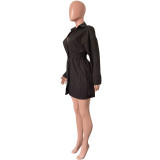 Women Chic Lapel Long Sleeve Solid Dress