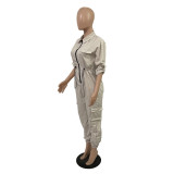 Women Fall Long Sleeve Zip Cargos Jumpsuit