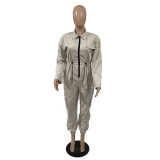 Women Fall Long Sleeve Zip Cargos Jumpsuit