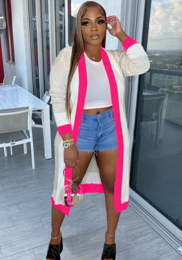 Women Casual Long Sleeve Contrast Sweater Jacket