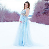 maternity evening dress lace beaded sleeveless skirt