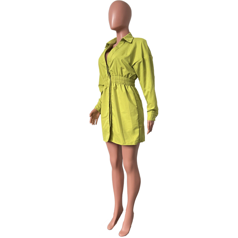 Women Chic Lapel Long Sleeve Solid Dress