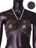 Women Sexy Flash Diamond Grid Crop Top