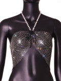 Women Sexy Flash Diamond Grid Crop Top