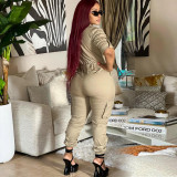 Women Fall Long Sleeve Zip Cargos Jumpsuit
