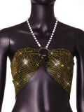 Women Sexy Flash Diamond Grid Crop Top
