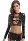 Women Sexy Black PU Leather Cutout Lace-Up Jacket and Shorts Two Piece