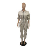 Women Fall Long Sleeve Zip Cargos Jumpsuit
