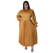 Plus Size Women Pleated Round Neck Long Sleeve Dress Plus Size Women Pleated Round Neck Long Sleeve Dress