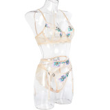 Women Sexy Embroidered Pattern Garter Lingerie Set