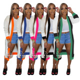 Women Casual Long Sleeve Contrast Sweater Jacket