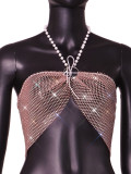 Women Sexy Flash Diamond Grid Crop Top