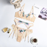 Women Sexy Embroidered Pattern Garter Lingerie Set