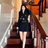 Spring Autumn Fashion Solid Color Slim Belt Long Sleeve Slim Chic Career Suit Dress