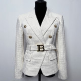 Fashion Blazer B lion button short black and white jacquard top coat