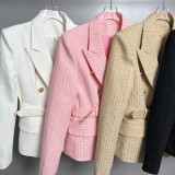 Fashion Blazer B lion button short black and white jacquard top coat