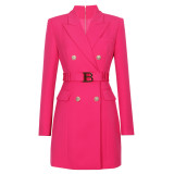 Spring Autumn Fashion Solid Color Slim Belt Long Sleeve Slim Chic Career Suit Dress