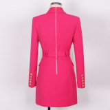 Spring Autumn Fashion Solid Color Slim Belt Long Sleeve Slim Chic Career Suit Dress
