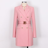 Spring Autumn Fashion Solid Color Slim Belt Long Sleeve Slim Chic Career Suit Dress