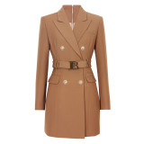 Spring Autumn Fashion Solid Color Slim Belt Long Sleeve Slim Chic Career Suit Dress