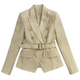 Fashion Blazer B lion button short black and white jacquard top coat