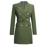 Spring Autumn Fashion Solid Color Slim Belt Long Sleeve Slim Chic Career Suit Dress
