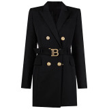 Spring Autumn Fashion Solid Color Slim Belt Long Sleeve Slim Chic Career Suit Dress