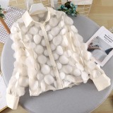 French Palace Style Flower Stage Dress Ladies Chiffon Shirt Hollow Lantern Sleeve Trendy Mesh Shirt Women