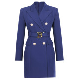 Spring Autumn Fashion Solid Color Slim Belt Long Sleeve Slim Chic Career Suit Dress