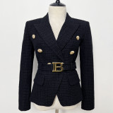 Fashion Blazer B lion button short black and white jacquard top coat