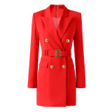 Spring Autumn Fashion Solid Color Slim Belt Long Sleeve Slim Chic Career Suit Dress