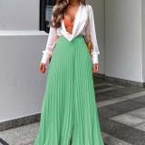 Fall Women's Fashion Chic Pleated Long Wide Leg Pants