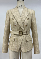 Fashion Blazer B lion button short black and white jacquard top coat