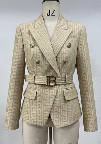 Fashion Blazer B lion button short black and white jacquard top coat