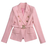 Fashion Blazer B lion button short black and white jacquard top coat