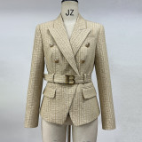Fashion Blazer B lion button short black and white jacquard top coat