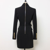 Spring Autumn Fashion Solid Color Slim Belt Long Sleeve Slim Chic Career Suit Dress