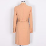 Spring Autumn Fashion Solid Color Slim Belt Long Sleeve Slim Chic Career Suit Dress