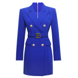 Spring Autumn Fashion Solid Color Slim Belt Long Sleeve Slim Chic Career Suit Dress