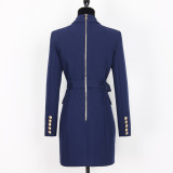 Spring Autumn Fashion Solid Color Slim Belt Long Sleeve Slim Chic Career Suit Dress
