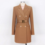 Spring Autumn Fashion Solid Color Slim Belt Long Sleeve Slim Chic Career Suit Dress