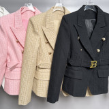 Fashion Blazer B lion button short black and white jacquard top coat