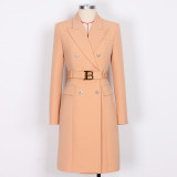 Spring Autumn Fashion Solid Color Slim Belt Long Sleeve Slim Chic Career Suit Dress
