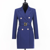 Spring Autumn Fashion Solid Color Slim Belt Long Sleeve Slim Chic Career Suit Dress