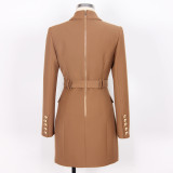 Spring Autumn Fashion Solid Color Slim Belt Long Sleeve Slim Chic Career Suit Dress